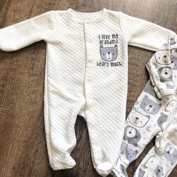 Baby Gear Boy 3-6M Bear Long Sleeve Quilted Footie Snap Button Closure Outfits - Picture 4 of 6